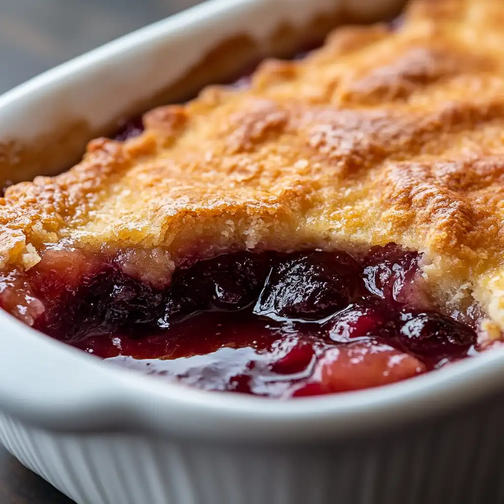 Runny cobbler with excess liquid at the bottom.