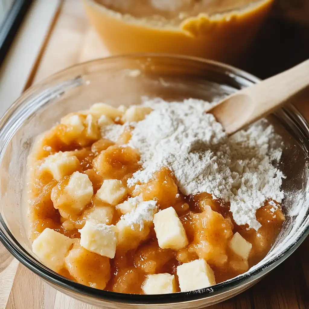 Mixing cornstarch into cobbler filling to prevent runniness.