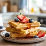A stack of perfectly crispy gluten-free waffles, illustrating the delicious result of avoiding common gluten-free waffle mistakes.